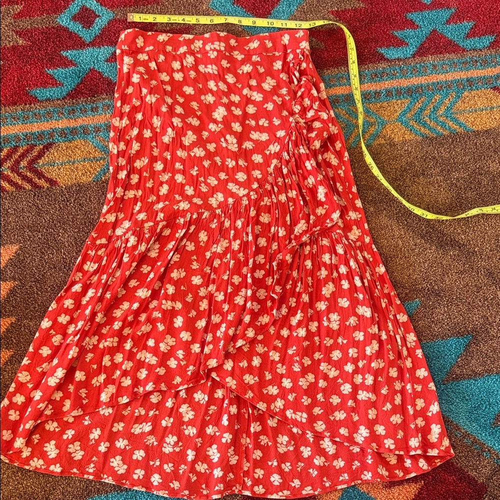 Madewell Red Floral High Low Skirt